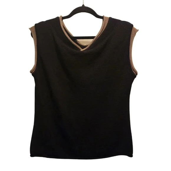 New $285 Annette Gortz Black Olive Sleeveless Stretch Sweater Size Large SIM5506 - Picture 1 of 8
